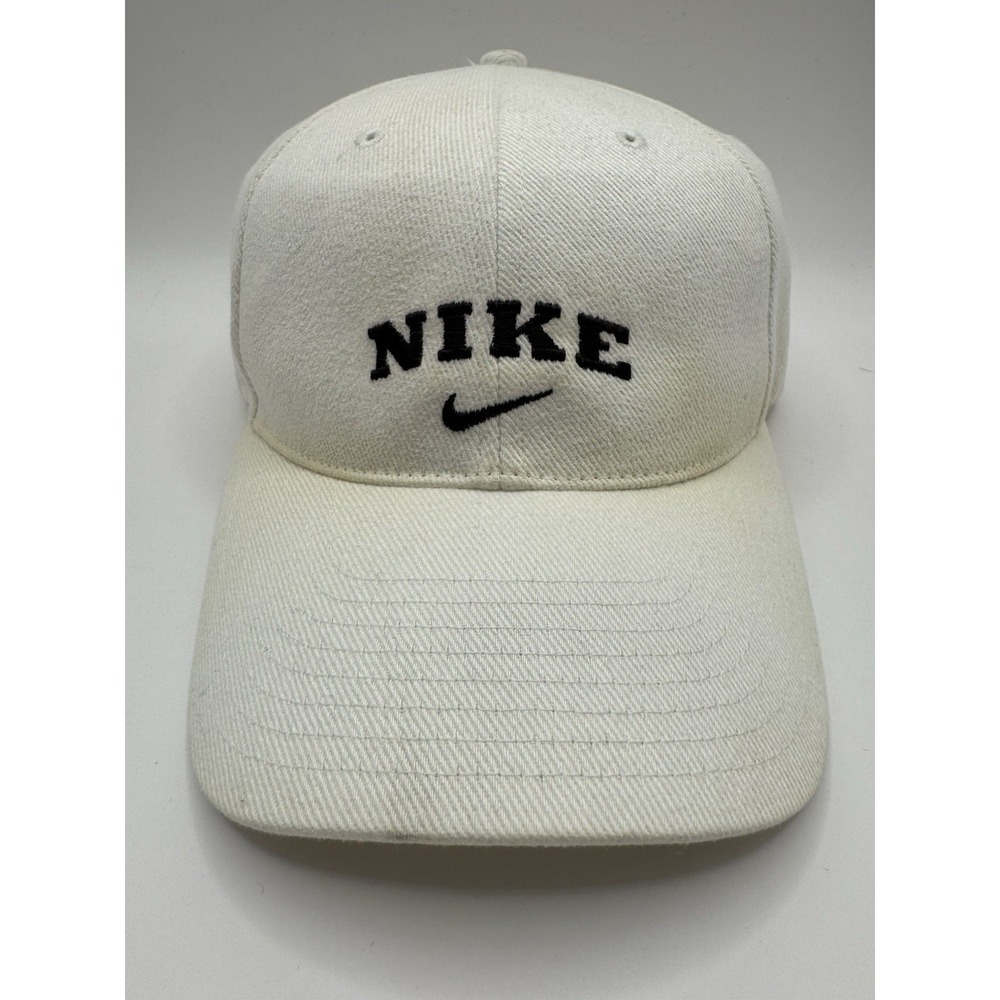 Nike Spell Out Hat Strapback White Black Swoosh Vintage Style Cap